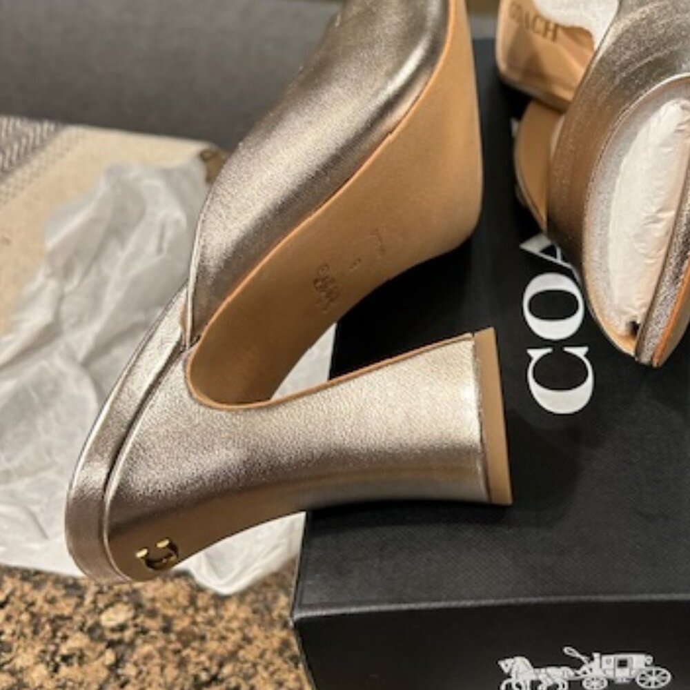 Coach Platinum Champagne Laurence Metallic Smooth Leather Upper Sandal - Picture 10 of 12